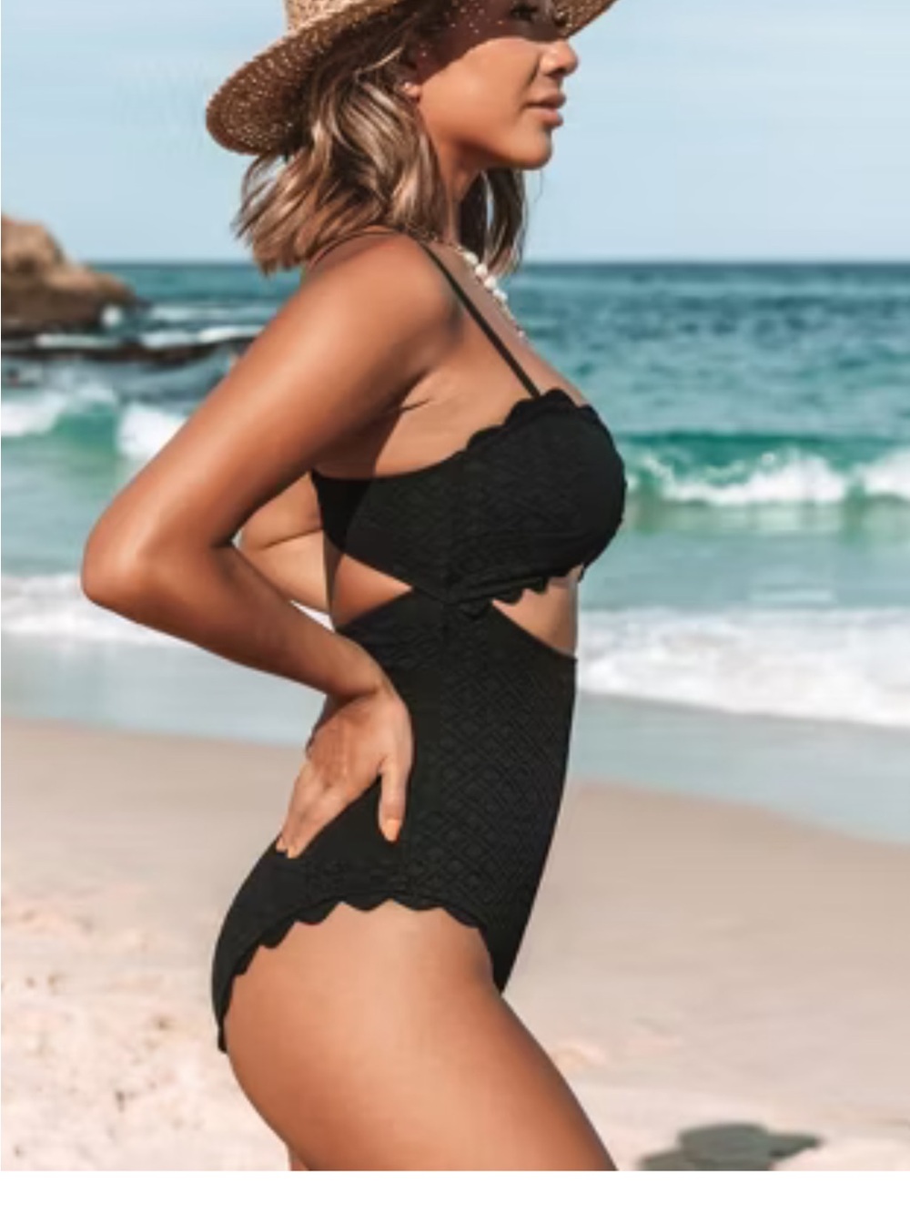 Cupshe Black Scalloped Cutout One-Piece Swimsuit 💜